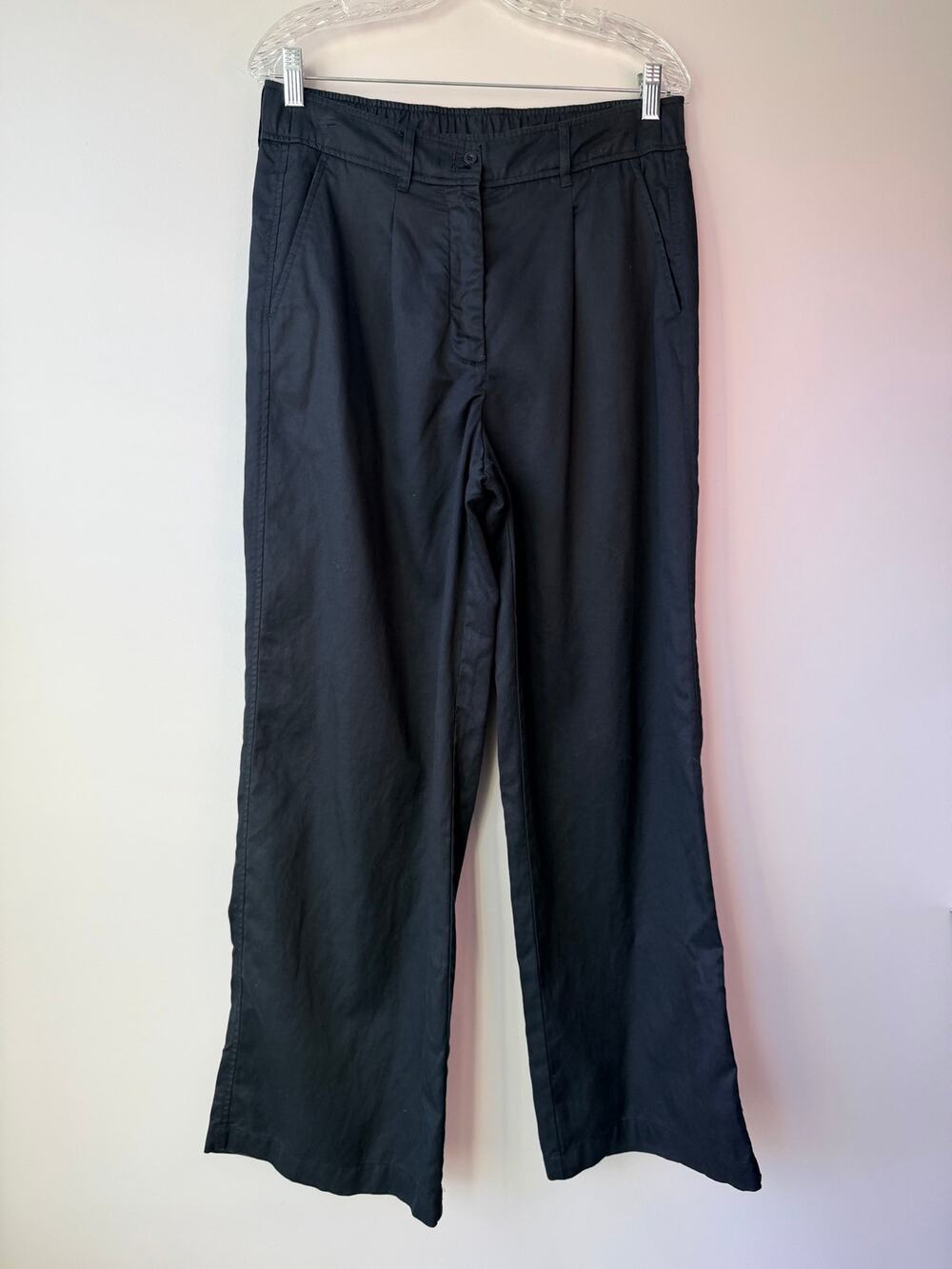 Quince Size 10 Drapey Twill Pleated Trouser Black Wide Leg